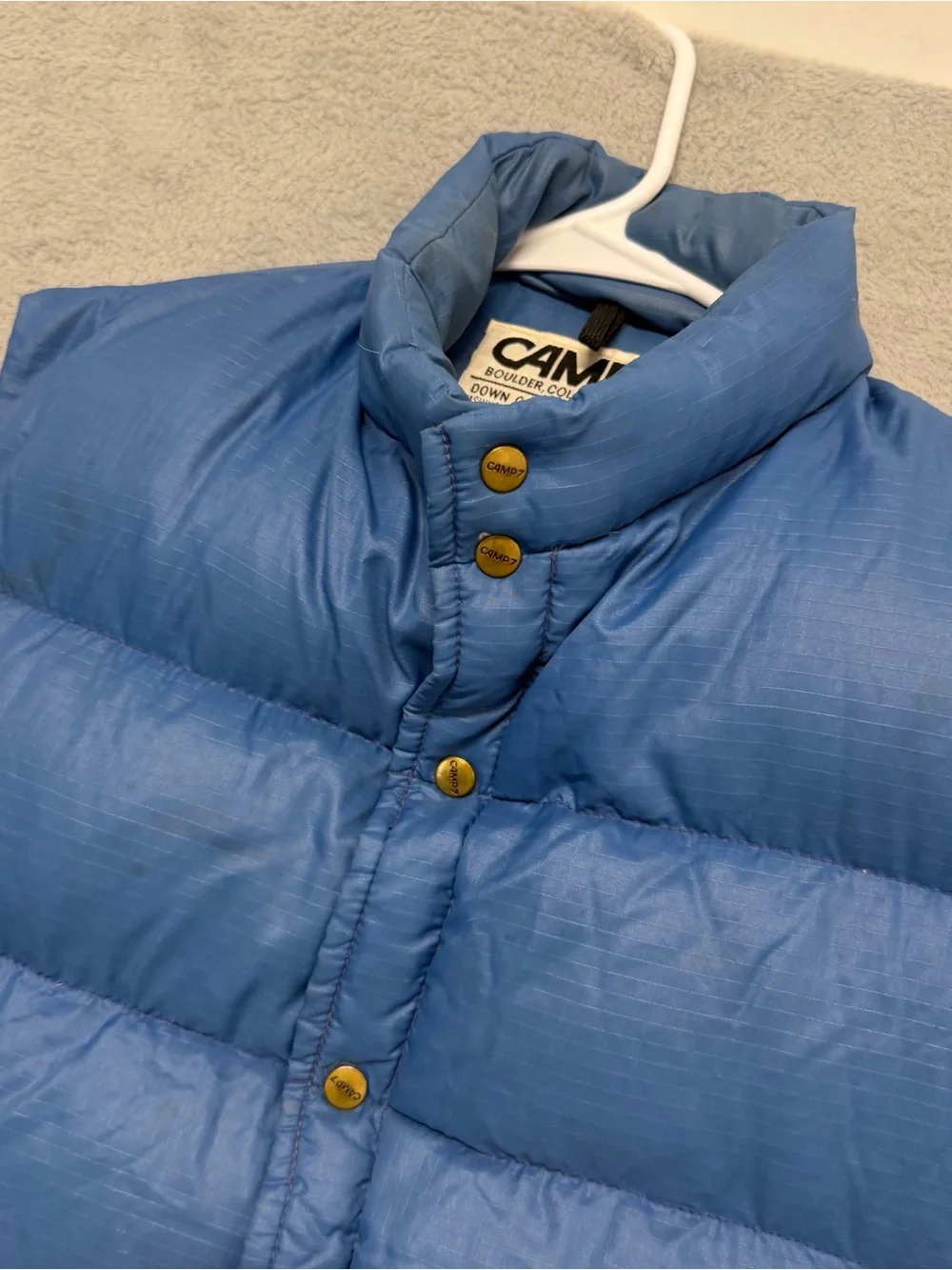 Vintage Camp 7 Prime Down Puffer Jacket Vest Blue Ski USA 1980s Gorp Mens Small